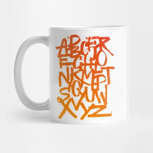 Calligraphy alphabet in a orange and red gradient Mug